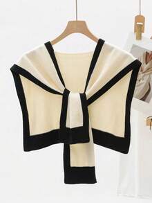 Dual-Color Knitted Shawl, Fashionable Thin And Versatile Women's Shoulder Shawl For Spring And Summer - White Hollow - View 3
