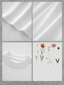 Camiseta con estampado botánico para hombre. Camiseta de algodón suave y transpirable con un elegante estampado floral, perfecta para un look casual. ¡Luce tu estilo único con esta camiseta artística! Talla extragrande. - Blanco - Ver 4