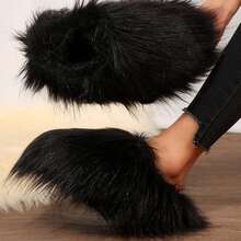Slippers For Women Soft Comfy Memory Foam Autumn Winter Shoes Slippers Cotton Fuzzy Slippers Bedroom Slippers Fuzzy Short Boots Shoes Comfy Faux Fluffy Slippers Indoor House - 黑色 - 查看 8