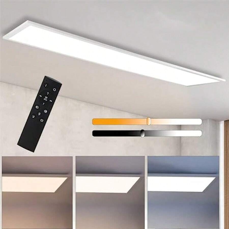 1/2 LED Panel Black/White Ceiling Light Dimmable 3000k-6500k Ceiling Lamp 120x30CM Long With Remote Control 48W Kitchen Lamp Flat Office Lamp Modern Ceiling Panel Daylight Lamp Rectangular For Kitchen Living Room Office - 120x30CM-48W - 查看 1