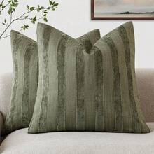 1个/2个橄榄绿3D条纹抱枕套（不含枕芯），现代时尚柔软雪尼尔和仿亚麻混纺双色条纹舒适抱枕套，适用于家居沙发、卧室、装饰，四季皆宜。 - 橄欖綠 - 查看 19