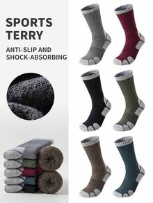 3/6 Pairs Men's Crew Socks, Warm Thermal Lined Thermal Socks For Autumn/Winter, High Elasticity Snug Fit, Comfortable Breathable, Nylon & Elastic Blend, Suitable For Outdoor Sports Like Hiking, Skiing