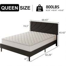 Upholstered Bed Frame With Headboard, Linen Fabric Platform Bed Frame With Adjustable Headboard, Modern Bed Frame With Wooden Slats Support, No Box Spring Needed, Easy Assembly, Black, Twin/ Full/ Queen * Aesthetic Bedroom Furniture Instagrammable Bedroom Decor - 黑色 - 查看 8