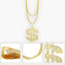 Money Chain Necklace Dollar Sign Chain Gold Dollar Sign Necklace Hip Hop Gold Money Chains For Men With Pendant Long Big Fake Gold Necklace Golden Pendant Necklaces 90s Rapper Chains 28inch # Shiqin - Vàng - Xem 5