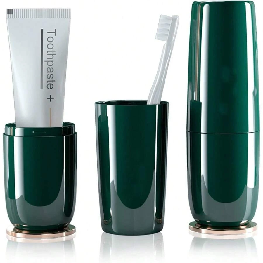 Compact White Travel Toothbrush Holder Case With Ventilation Hole, Portable Travel Toothbrush Cup With Cover, Storage Container For Trip Bathroom - 豪華綠 - 查看 1
