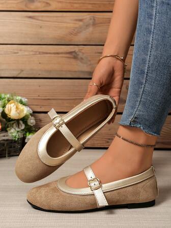 Women's Soft Sole Square Toe Flat Sandals, Gentle Minimalist Design, Suitable For Spring And Autumn Outdoor Wear, Ballet Flats