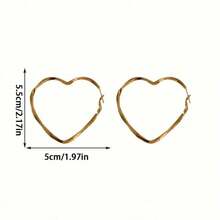 1 Pair Elegant Minimalist Heart Shaped Gold Color Pendant Earrings, Fashionable Statement Jewelry Halloween Valentine's Day Valentines - 金色 - 查看 6
