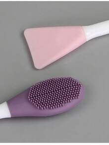 1 Stück Doppelendiger Dual-Purpose Maske Pinsel, Silikon Maske Stab, Spatel Typ Klebstoff Kopf + Gesichtsreinigungsbürste, Gesichtsreinigungsschaber, zum Auftragen von Schlammmaske, Foundation Pinsel, Concealer Pinsel, Rouge Pinsel, Konturpinsel, Rouge Pinsel, Bronzer Pinsel, Puder Pinsel, Foundation Pinsel, Rouge Pinsel