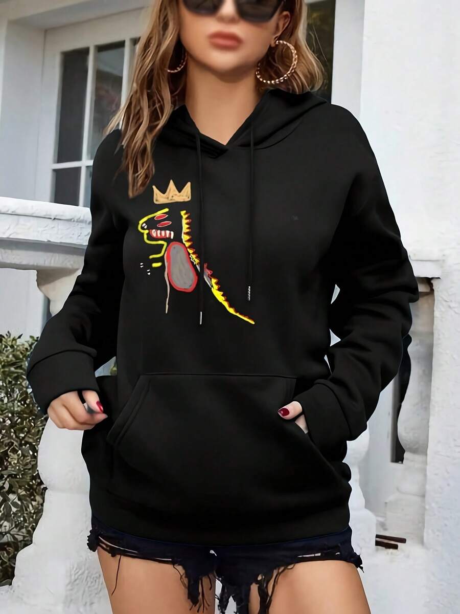 Basquiat Dinosaur Big Size Women Hoodie Abstract Jean-Michel Basquiat Art Quote For Ladies Jacket - màu đen - Xem 1