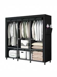 Armarios, armarios portátiles para dormitorios, armarios portátiles simples, resistentes y duraderos con tubos de acero inoxidable de 16 mm de diámetro, con soportes, estantes de almacenamiento y bolsillos laterales para colgar ropa - Multicolor - Ver 1