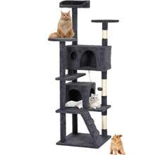 | 62" Cat Tree Tower | Dark Gray | Sturdy, Easy To Assemble, Multi-Level Activity Center With Sisal Scratching Posts, Condos, Perches, Hanging Cat S, Observation Decks & Ladder,23942395 - Army Green - View 2