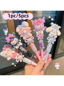 1支Hello Kitty主题酷洛米美乐蒂人造玉狗伸缩圆珠笔，卡通可爱文具笔，学生考试笔，日常及节日精美礼品