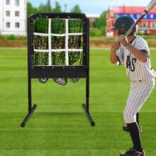 Baseball Throwing Net With 9 Targets, 39-45 Inch Height Adjustable Design & Ground Spikes, Polyester Training Rebounder - Black - View 4
