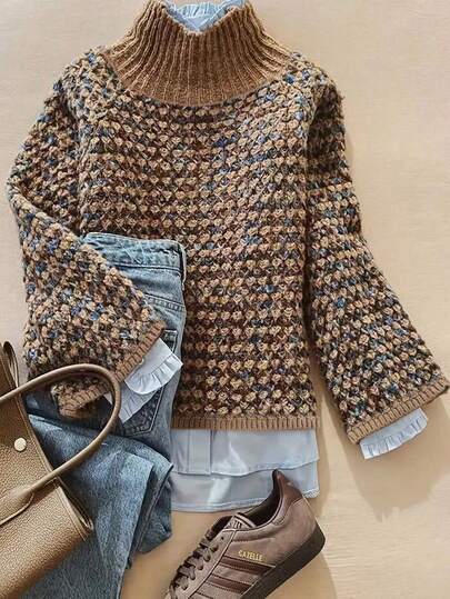 Women's Geometric Gradient Knit Pullover - Long Sleeve Cozy Sweater For Autumn Winter | Casual Daily Wear With Soft Fabric