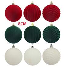 Christmas Ball Red Flocking Ball Christmas Tree Decoration Pendant 8cm 6 Scenes Layout Ball - 酒紅色 - 查看 3