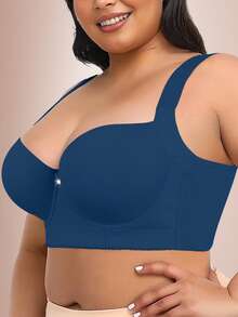 mimilemon Plus Size Seamless Smooth Minimalist Padded Bra For Women, Blue - Blue - View 5