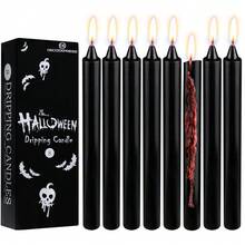 Deco Express Candles Dripping Effect Taper Set Of 8 Halloween Black Wax Gothic Decor Horror P - 黑色 - 查看 1