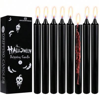 Deco Express Candles Dripping Effect Taper Set Of 8 Halloween Black Wax Gothic Decor Horror P