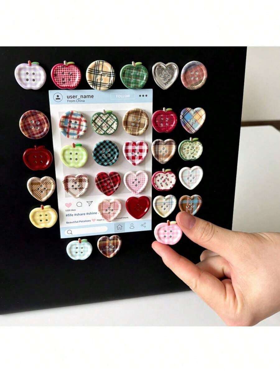 1 Set Of 10pcs Retro Plaid Pattern Magnetic Decorative Fridge Magnets, Y2K Millennium Style Magnetic Stickers For Perforated Board Photo Wall - Nhiều màu - Xem 1