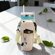 1 Stück Sportflasche und Fitness Flaschenhülle, 1,2 L isolierte Griff Flaschenhülle, verstellbarer Schultergurt Flaschenhalter (mit Schlüsselanhänger/Handytasche), Becher Schutzhülle, verstellbare multifunktionale Becherhülle, geeignet für Outdoor-Aktivitäten - Verschiedenfarbig - Übersicht 7