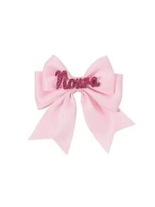 1 قطعة فيونكة شعر أنيقة بسيطة للبنات مع اسم مطبوع، فيونكة شخصية لامعة مع مشبك سنارة، لون أحادي، مشبك شعر أنيق وحلو مع نص مخصص، اكسسوار شعر للأطفال