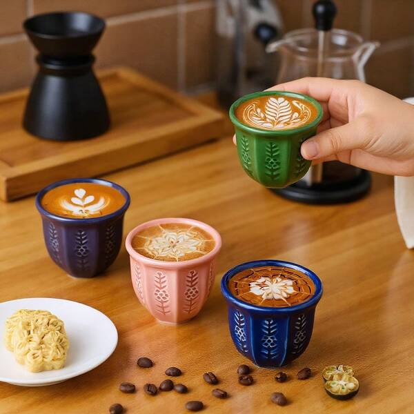 6 xícaras de cerâmica com estampa floral em relevo – xícaras de chá e canecas de café – verde, rosa, azul – padrão vintage, estilo chinês Kung Fu, estilo japonês para casa, escritório, presentes