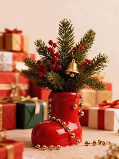 Soporte para bolígrafos de alto valor estético, contenedor de almacenamiento para brochas de maquillaje de escritorio o jarrón decorativo, decoración navideña, diseño de zapato rojo con estampado floral