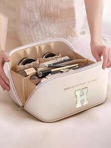 Borsa da viaggio per trucco in pelle PU, borsa cosmetica impermeabile con scritta, borsa per trucco a più scomparti di grande capacità, pochette con cerniera, borsa da viaggio portatile e multifunzionale, impermeabile, per organizzare trucco e gioielli, elementi essenziali da viaggio, necessità per crociere, per conservare balsamo per le labbra e smalto, regalo di San Valentino, regalo per damigelle, regalo di compleanno, regalo per amici e insegnanti, regalo per le vacanze, regalo per la festa della mamma, regalo per le donne - Multicolore - Visualizzare 20