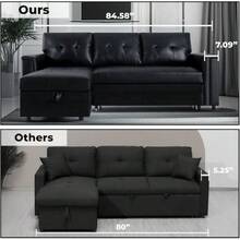 L-Shaped Sectional Sleeper Sofa With  Ports - Convertible Pull-Out Bed, Ample Storage, Timeless Design, Durable Construction Black/Air Leather,23944370 - 黑色 - 查看 2