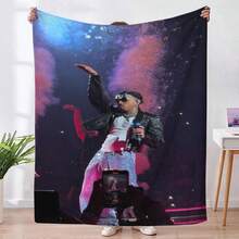 Stylish Concert Scene Pattern Blanket, Cozy Flannel Throw Blanket For Sofa, Bed, Or Travel, Soft And Warm Decorative Blanket With Artistic Stage Print For Music Lovers, Gift Idea. - 白色 - 查看 5