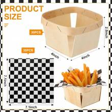 60 Pcs/30 Sets One Pint Wood Berry Basket With Wax Paper Sheets 4 Inch Square Vented Wood Boxes Small Basket Container With  Paper For Gifts Fruit Picking Berry Camping(Plaid,Black),23949010 - 黑色 - 查看 5