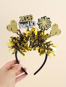 1pc Happy New Year Headband For Women Girls Sparkling Glitter Hello 2026 New Year Hairband Bling Bling Balloon Fireworks Black Gold Foil New Year Headpiece New Year Party And Christmas Celebration Hair Hoop Elegant Unique Headwear For Christmas New Year Gifts Women Hair Accessories - Black Gold - View 7