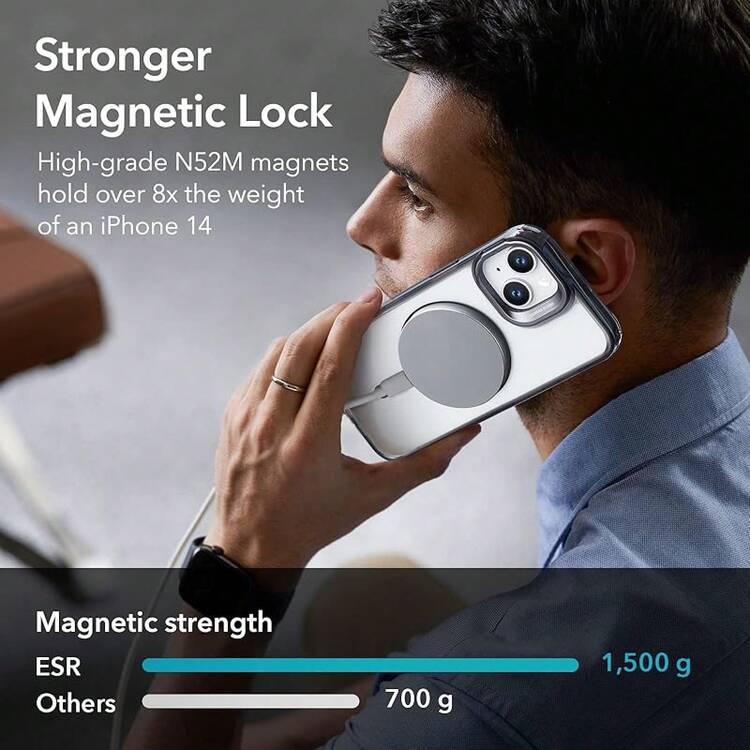 ESR Funda para iPhone 15 Pro, Compatible MagSafe, Funda Protectora Grado Militar, Funda con Soporte Oculto Integrado, Parte Trasera Resistente a Arañazos, Serie Classic, Transparente - negro claro - Añade 1