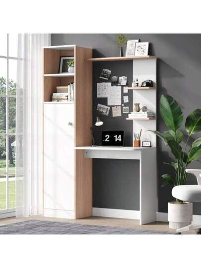 Arbeitstisch/Schreibtisch Mit Aufbewahrung Wit Stabholzkontrast, Unterer Schrank Türen Und Oberes Offenes Regal, Büro 123.5x45x168.5 Cm view 5