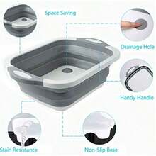 Collapsible Washing Up Bowl Innovations Multi Function Bowl Drying Rack Portable Cutting Board Retractable Drain Washing Basket Basin Vegetable Fruit Tray For For Camping Picnic Kitchen CB-01 - Gray - View 5
