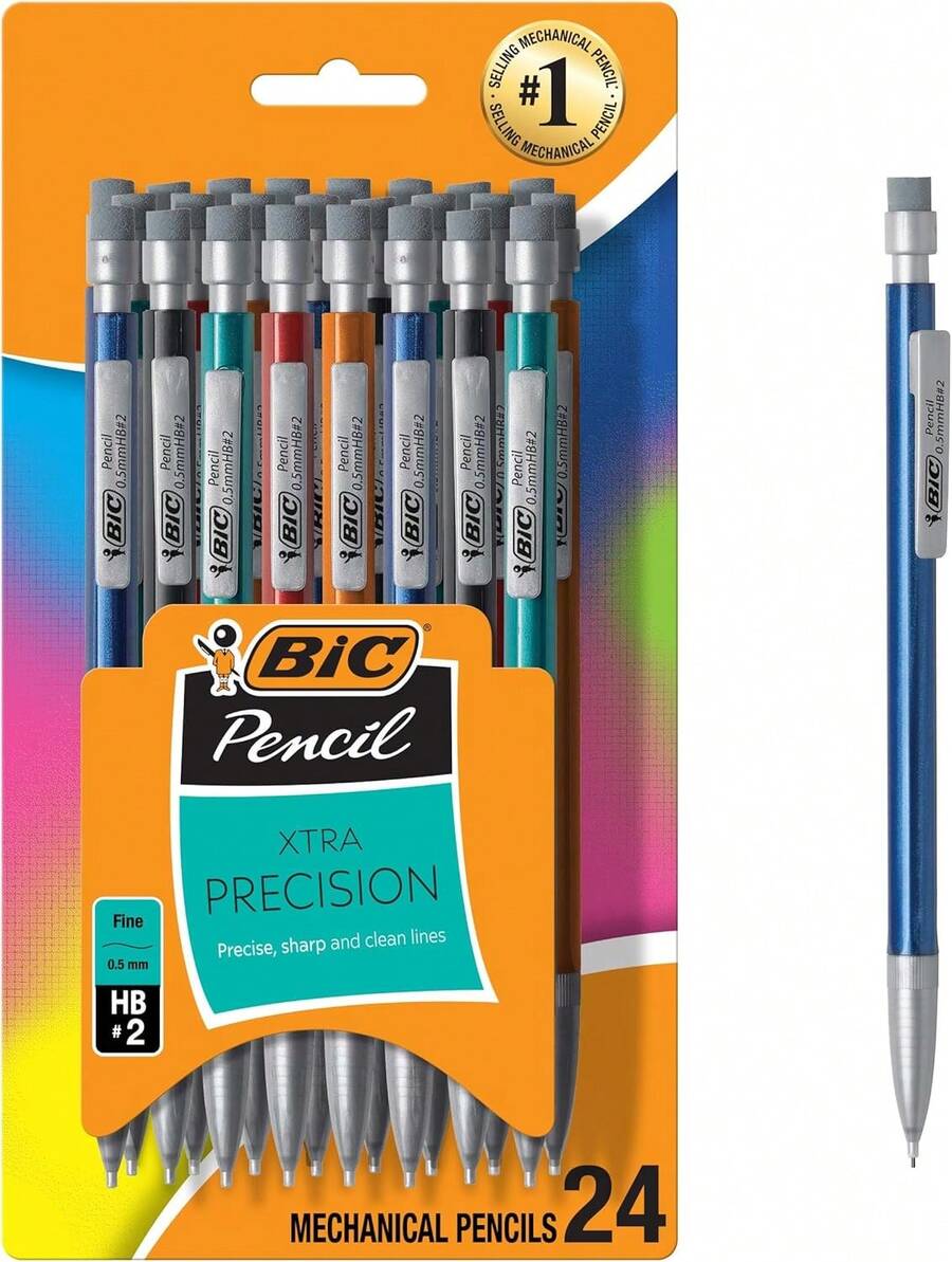 BIC Xtra-Smooth Pastel Mechanical Pencils With Erasers, Medium Point (0.7mm), 24-Count Pack, Bulk Mechanical Pencils For School Or Office Supplies : Office Products - 精細點 - 查看 1
