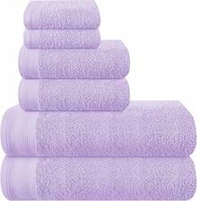 6 Pack Cotton Towel Set - 2 Bath Towels (28x55 Inch), 2 Hand Towels (16x24 Inch), 2 Washcloths (12x12 Inch) - Ideal For Everyday Use, Compact & Lightweight - Black - Purple - View 10