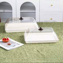 Plastic PET Material, Multi-Size Rectangular Display Trays With Dustproof Lid Cover, Unbreakable, Reusable Fruit Plate, Dessert, Snack, Cake Tray, Suitable For Various Festivals, Weddings, Parties, Banquets - Milky White - View 5
