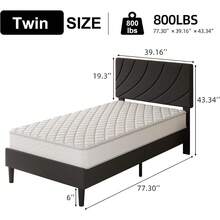 Upholstered Bed Frame With Headboard, Linen Fabric Platform Bed Frame With Adjustable Headboard, Modern Bed Frame With Wooden Slats Support, No Box Spring Needed, Easy Assembly, Black, Twin/ Full/ Queen * Aesthetic Bedroom Furniture Instagrammable Bedroom Decor - 黑色 - 查看 6