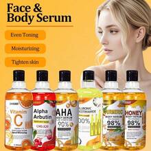 500ml Sérum Facial Clareador com Vitamina C e Alfa-Arbutina Corretor de Manchas Escuras + AHA Esfoliação de Ácido Hialurônico e Niacinamida Cuidados com a Pele para Pele Radiante e de Vidro Inspirada em Essência Leve, Vegana, Não-Comedogênica e Indicada para Todos os Tipos de Pele - 500ml - Visão 3