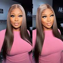 Discount Wig Glueless 13x4 Lace Front Wigs HD Transparent Bone Straight Brazilian Virgin Bob Glueless Wig For Women 200% Density Straight Lace Front #Brown #4 Wigs Blended Human Hair With Fiber Natural Color - Brown - View 4
