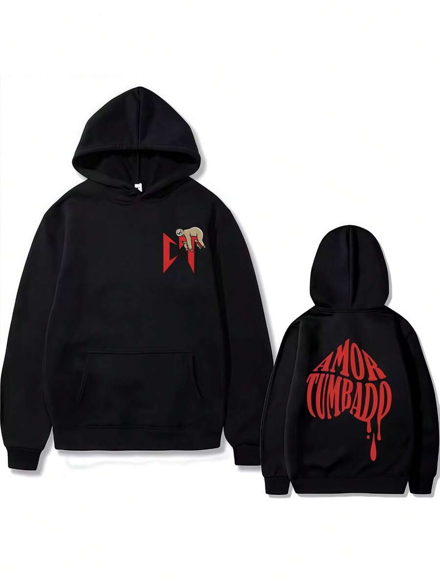 Singer Natanaels Canos Amor Tumbado Sloth Love Printed Hoodie Men Women Casual Vintage Sweatshirt Unisex Fleece Oversized Hoodies - 黑色 - 查看 1