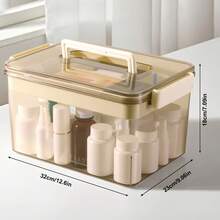 Senmeo 1pc Large-Capacity Medicine Storage Box With Easy-Grip Handles Multi-Layered Plastic Pill Organizer (Secure, Space-Saving) For Home/Travel/Office - Màu nâu - Xem 7