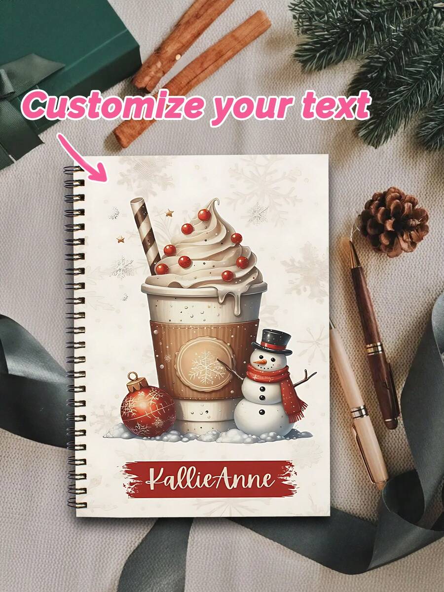 OBOVAY 1pc Customized Personalized Christmas Notebook, Can Customize Photos And Text, Personalized Photo Notebook, Brown And Gold Christmas Photo Scrapbook, Suitable For Daily Use, Party Decoration, Ideal Gift For Friends And Family, Makezbright Personalized Gift, Customizable Photo Decor, Customized Christmas Decor - Multicolor - View 1