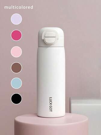 Garrafa de água térmica de aço inoxidável com tampa dupla portátil e moderna, versátil para atividades ao ar livre, escola, homens e mulheres