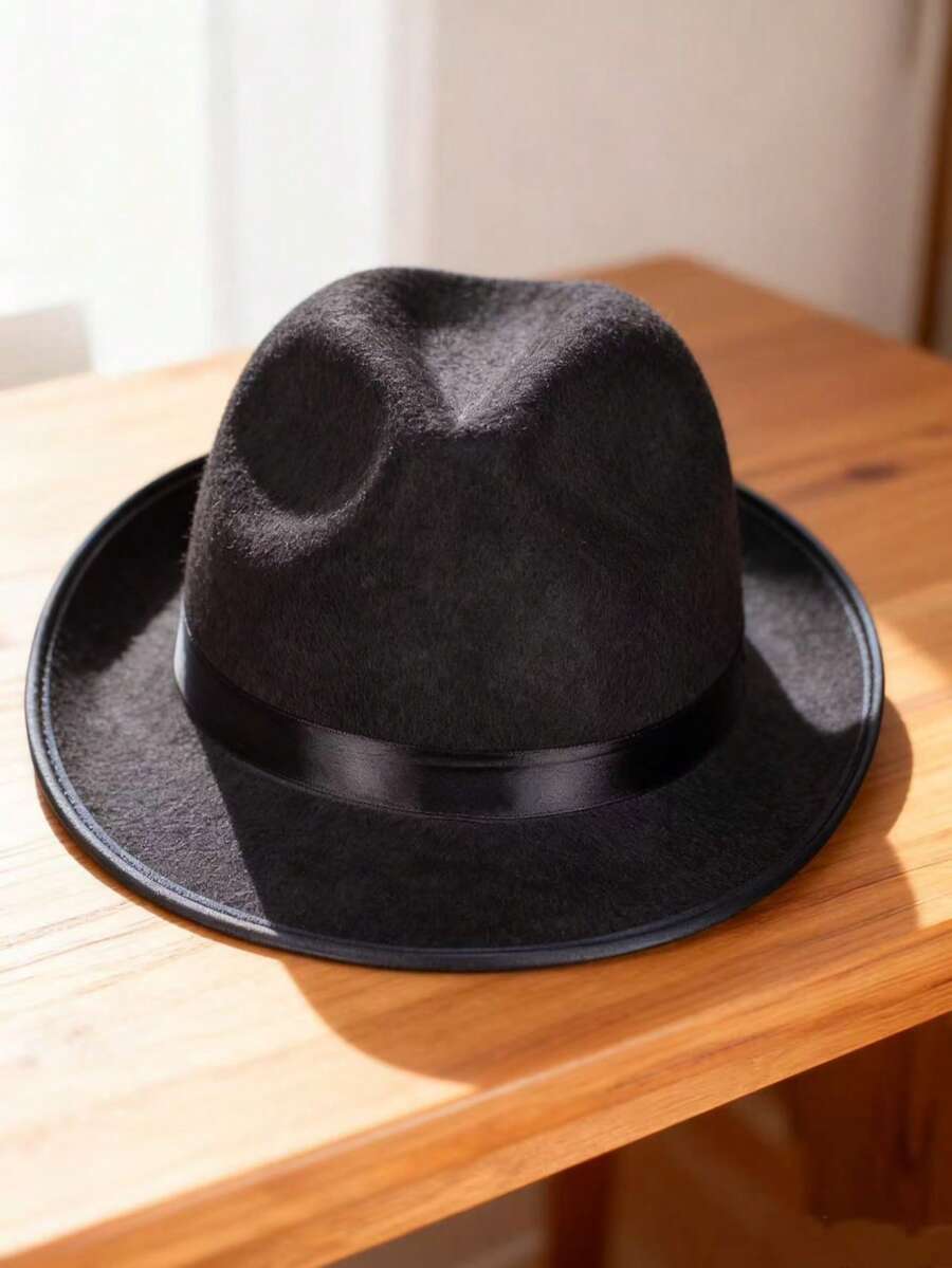 Black Jazz Fedora, Popular Shanghai Style Hat, Wide Brim Fedora, Jazz Hat, British Style Fedora, Felt Fedora