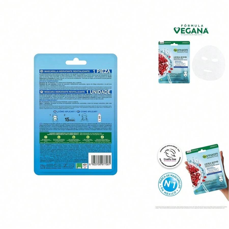 Mascarilla Facial en Tela Hidratante y Revitalizante de Granada con Ácido Hialurónico Natural - 1 Unidad - Blanco - Ver 1