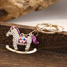 Rhinestone Zodiac Horse Keychain, Unisex Animal Pendant, Zinc Alloy Car Key Chain, Bag Charm, Wholesale Boho Animal Jewelry, Autumn Christmas Gift