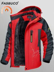 KEFITEVD Men's Mountaineering Ski Jacket Casual Warm Winter Jacket Outdoor Sports Jacket Wind And Waterproof Fleece Lined Jacket Multifunctional Jacket With Full Zipper And Detachable Hood - Đỏ tươi - Xem 1