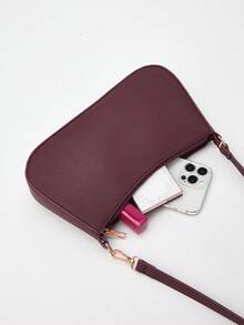 Sac baguette minimaliste à une épaule pour femme, convient pour les déplacements quotidiens - Rouge foncé - Voir 7
